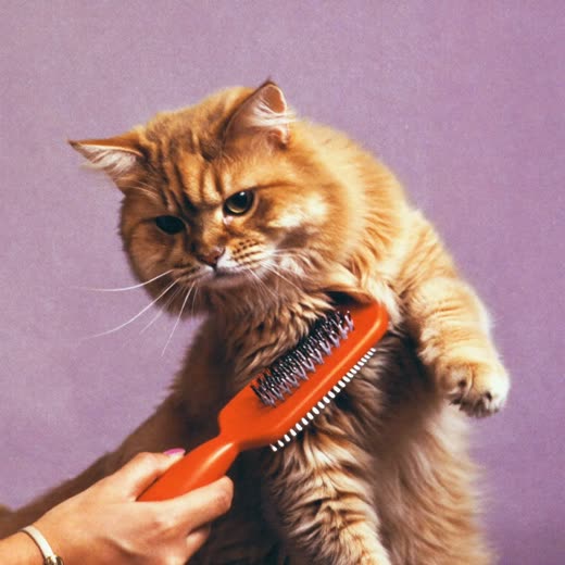 A long-haired cat being brushed out
